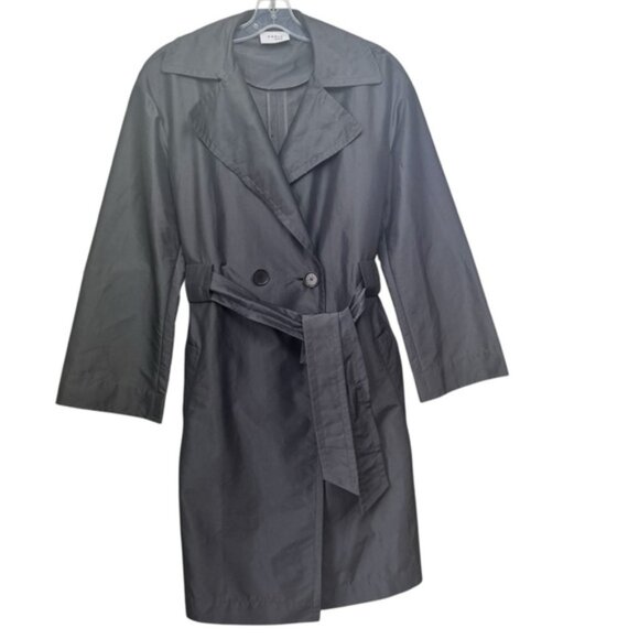 Akris Punto Trench Coat Lightweight Belt Midi Classic Pockets Silver Minimalist - Picture 2 of 16
